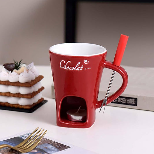 Hot chocolate fondue mug with fork